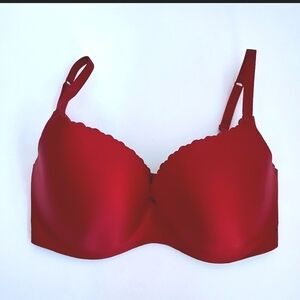 Red & Black Bra embroidered laurel leaves on back
